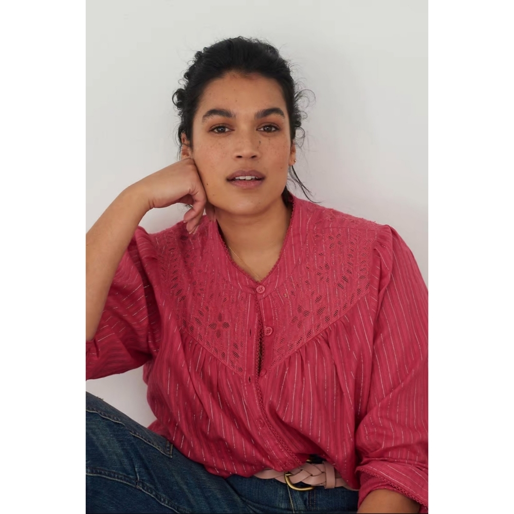 Pilcro | The Victorian Lace Button Down in Medium Pink Rose NEW Size 6